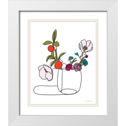 Lines and Flowers White Modern Wood Framed Art Print with Double Matting by Kamdon Kreations