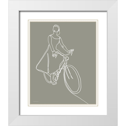 Audrey on a Bike White Modern Wood Framed Art Print with Double Matting by Kamdon Kreations