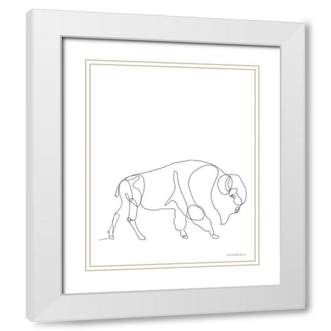 Bison White Modern Wood Framed Art Print with Double Matting by Kamdon Kreations