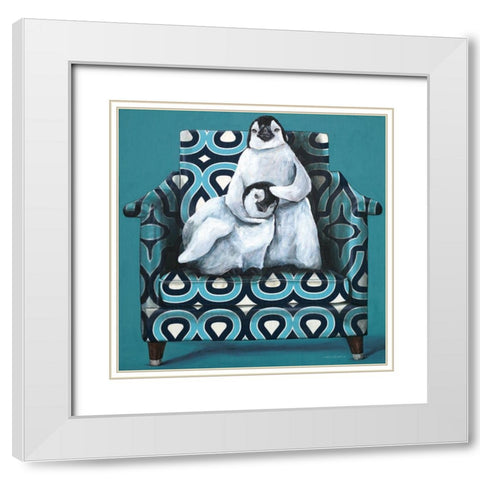 Penguin Noogie White Modern Wood Framed Art Print with Double Matting by Kamdon Kreations