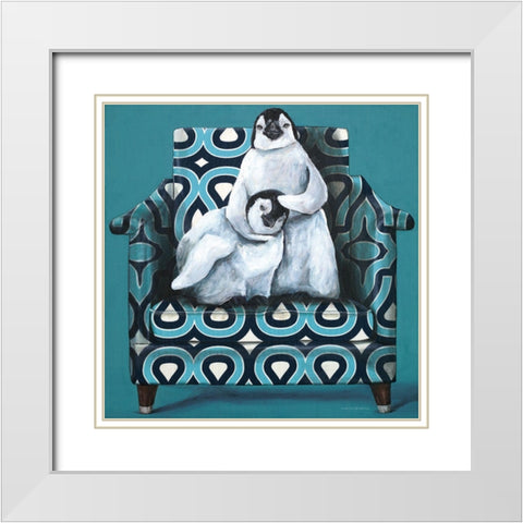 Penguin Noogie White Modern Wood Framed Art Print with Double Matting by Kamdon Kreations