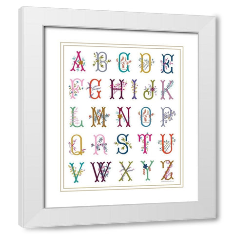 In the Garden Alphabet White Modern Wood Framed Art Print with Double Matting by Kamdon Kreations