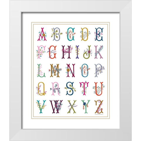 In the Garden Alphabet White Modern Wood Framed Art Print with Double Matting by Kamdon Kreations