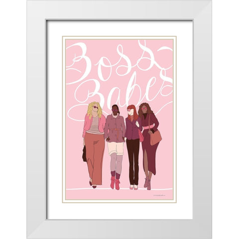 Boss Babes White Modern Wood Framed Art Print with Double Matting by Kamdon Kreations