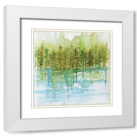 Forest Reflections White Modern Wood Framed Art Print with Double Matting by Kamdon Kreations