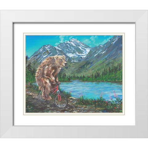 Mountain Biking White Modern Wood Framed Art Print with Double Matting by Kamdon Kreations