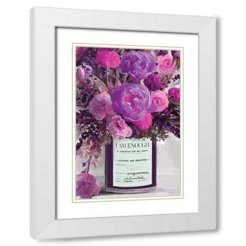 I Am Enough Floral White Modern Wood Framed Art Print with Double Matting by Kamdon Kreations
