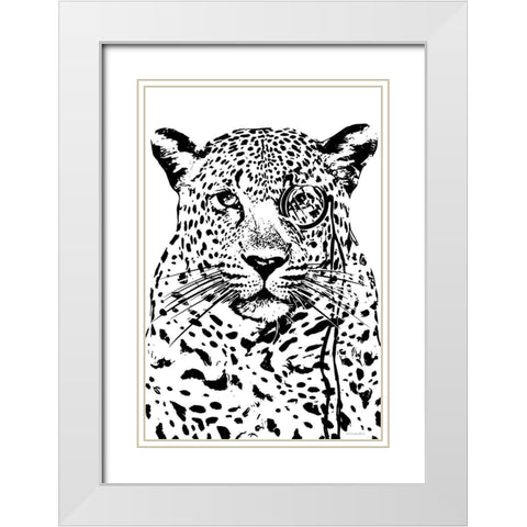 Cheeky Cheetah White Modern Wood Framed Art Print with Double Matting by Kamdon Kreations