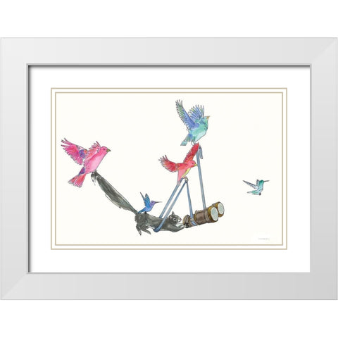 Bird Watching White Modern Wood Framed Art Print with Double Matting by Kamdon Kreations