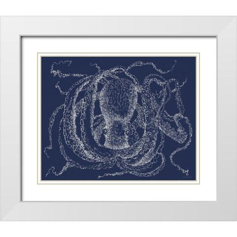 Octo Scribble White Modern Wood Framed Art Print with Double Matting by Kamdon Kreations