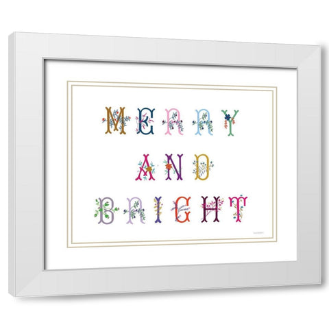 Merry and Bright White Modern Wood Framed Art Print with Double Matting by Kamdon Kreations