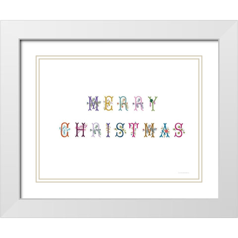 Boho Merry Christmas White Modern Wood Framed Art Print with Double Matting by Kamdon Kreations