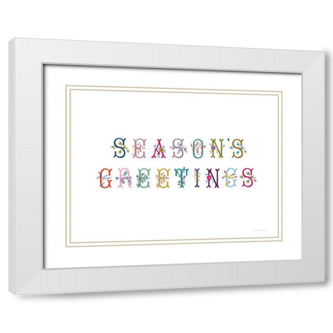 Boho Seasons Greetings White Modern Wood Framed Art Print with Double Matting by Kamdon Kreations