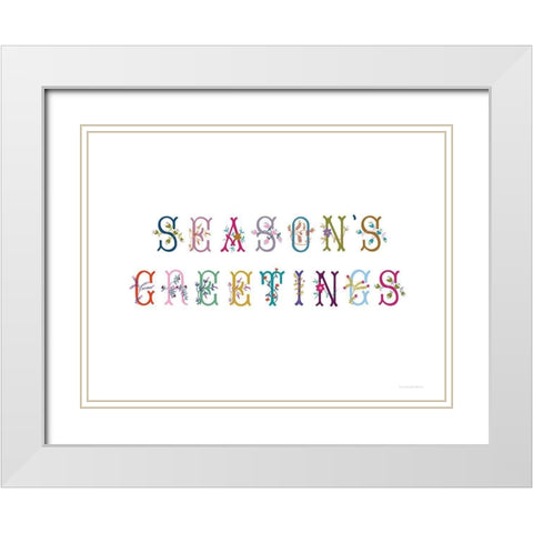 Boho Seasons Greetings White Modern Wood Framed Art Print with Double Matting by Kamdon Kreations