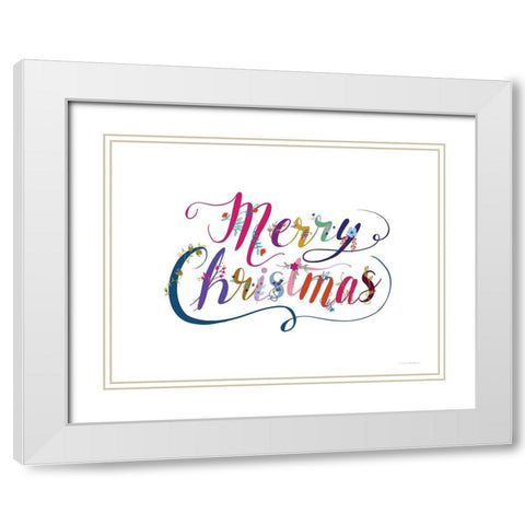Boho Merry Christmas II White Modern Wood Framed Art Print with Double Matting by Kamdon Kreations
