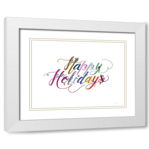 Boho Happy Holidays II White Modern Wood Framed Art Print with Double Matting by Kamdon Kreations