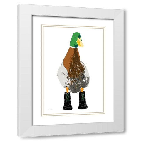 Duck in Docs III White Modern Wood Framed Art Print with Double Matting by Kamdon Kreations