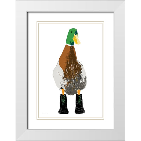 Duck in Docs III White Modern Wood Framed Art Print with Double Matting by Kamdon Kreations
