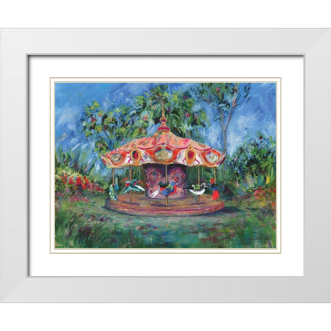 Birdie Go Round White Modern Wood Framed Art Print with Double Matting by Kamdon Kreations