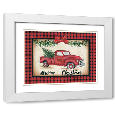 Merry Christmas Truck White Modern Wood Framed Art Print with Double Matting by Kennedy, Lisa