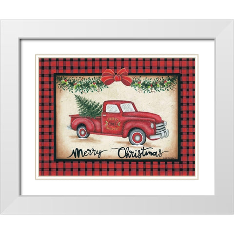 Merry Christmas Truck White Modern Wood Framed Art Print with Double Matting by Kennedy, Lisa