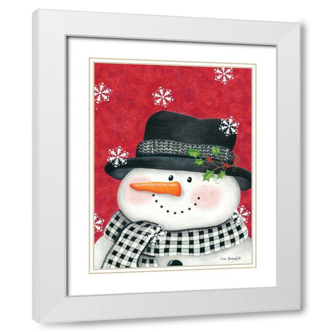 Holly and Black Plaid Snowman White Modern Wood Framed Art Print with Double Matting by Kennedy, Lisa