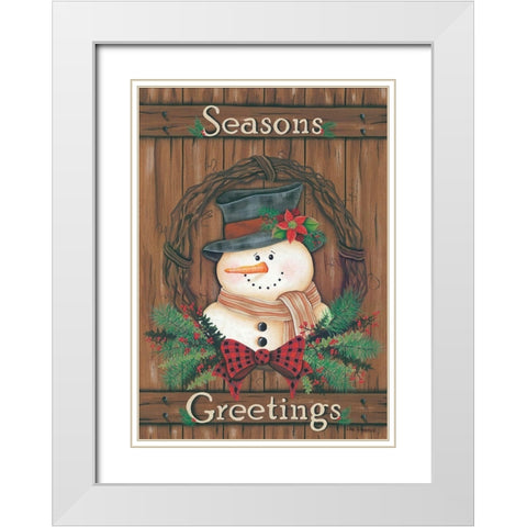 Primitive Snowman Wreath White Modern Wood Framed Art Print with Double Matting by Kennedy, Lisa