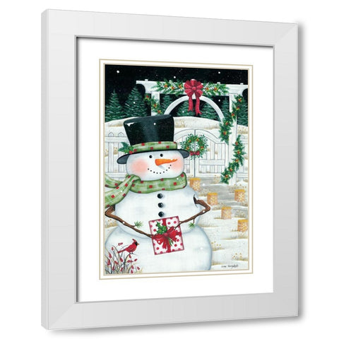 Trellis And Snowman White Modern Wood Framed Art Print with Double Matting by Kennedy, Lisa