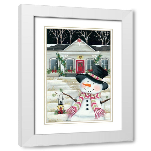 Front Porch And Snowman White Modern Wood Framed Art Print with Double Matting by Kennedy, Lisa