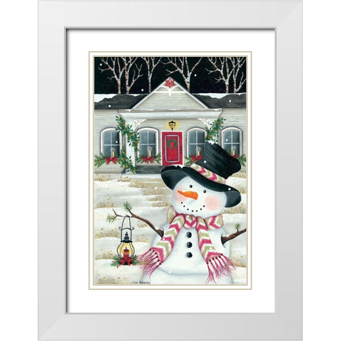 Front Porch And Snowman White Modern Wood Framed Art Print with Double Matting by Kennedy, Lisa
