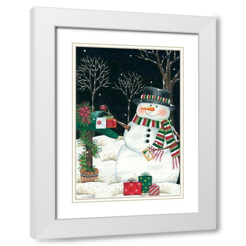 Mailbox And Snowman White Modern Wood Framed Art Print with Double Matting by Kennedy, Lisa