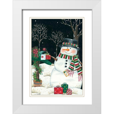 Mailbox And Snowman White Modern Wood Framed Art Print with Double Matting by Kennedy, Lisa