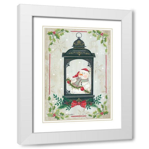 Snowman Lantern White Modern Wood Framed Art Print with Double Matting by Kennedy, Lisa