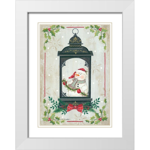 Snowman Lantern White Modern Wood Framed Art Print with Double Matting by Kennedy, Lisa