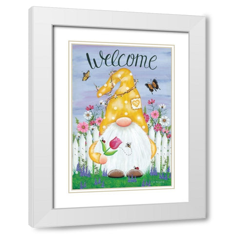 Spring Garden Gnome White Modern Wood Framed Art Print with Double Matting by Kennedy, Lisa