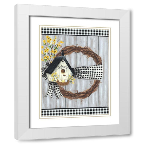 Spring Welcome Wreath White Modern Wood Framed Art Print with Double Matting by Kennedy, Lisa