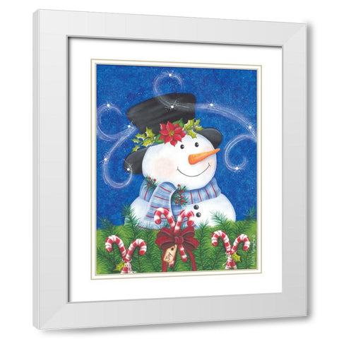 Snowman And Candy Canes White Modern Wood Framed Art Print with Double Matting by Kennedy, Lisa