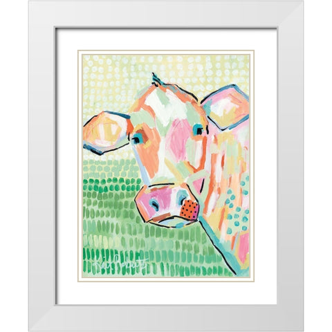 Moo Series:  Peggy White Modern Wood Framed Art Print with Double Matting by Roberts, Kait