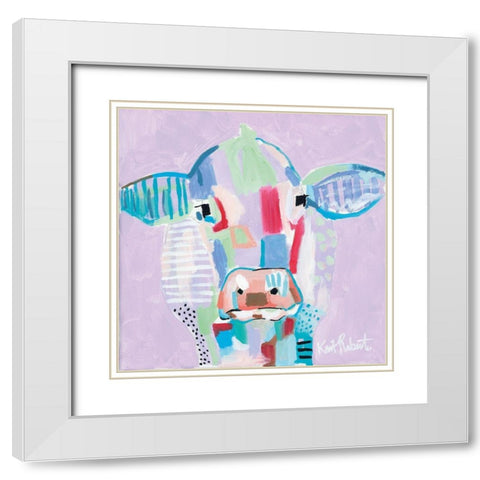 Moo Series:  Tilly White Modern Wood Framed Art Print with Double Matting by Roberts, Kait