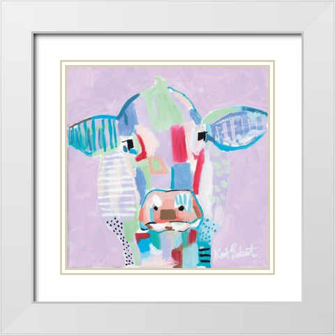 Moo Series:  Tilly White Modern Wood Framed Art Print with Double Matting by Roberts, Kait