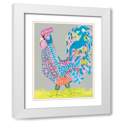 Ralph the Rooster White Modern Wood Framed Art Print with Double Matting by Roberts, Kait