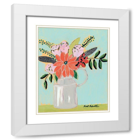 Bouquet on Robins Egg   White Modern Wood Framed Art Print with Double Matting by Roberts, Kait