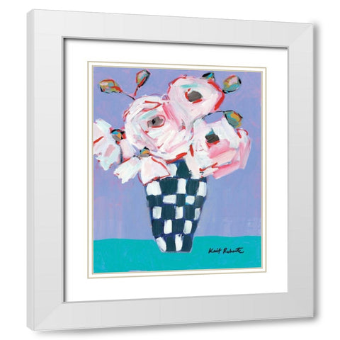 Bouquet on Cornflower and Jade    White Modern Wood Framed Art Print with Double Matting by Roberts, Kait