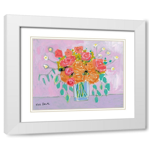 Tea Roses on Lavender White Modern Wood Framed Art Print with Double Matting by Roberts, Kati