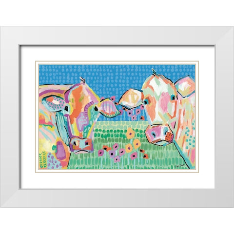 Moo Series:  Lucy and Peggy White Modern Wood Framed Art Print with Double Matting by Roberts, Kait