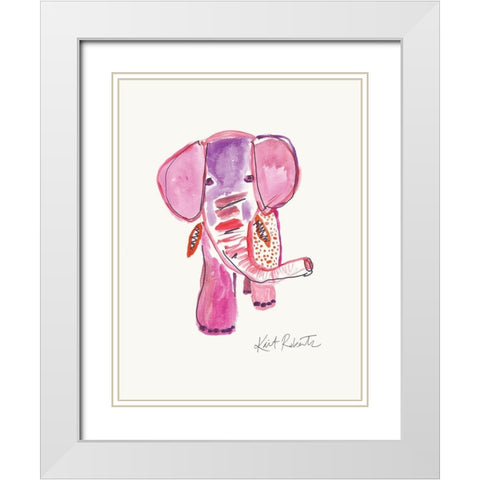 Edith the Elephant White Modern Wood Framed Art Print with Double Matting by Roberts, Kait