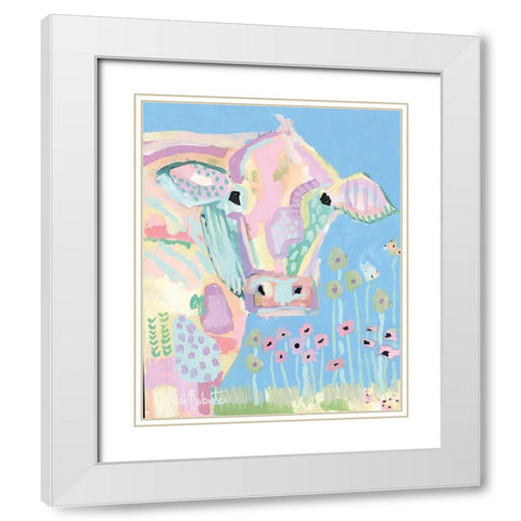 Pastel Cow White Modern Wood Framed Art Print with Double Matting by Roberts, Kait