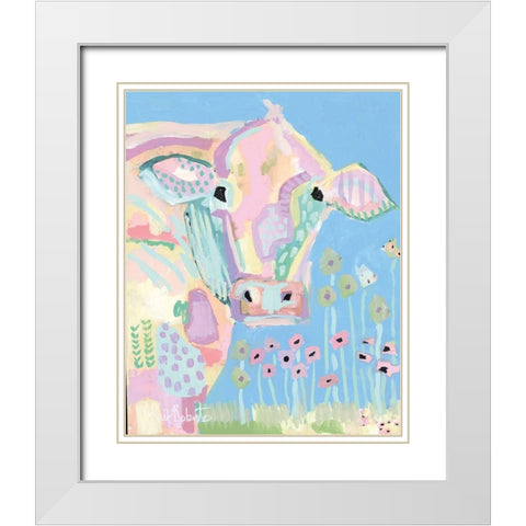 Pastel Cow White Modern Wood Framed Art Print with Double Matting by Roberts, Kait