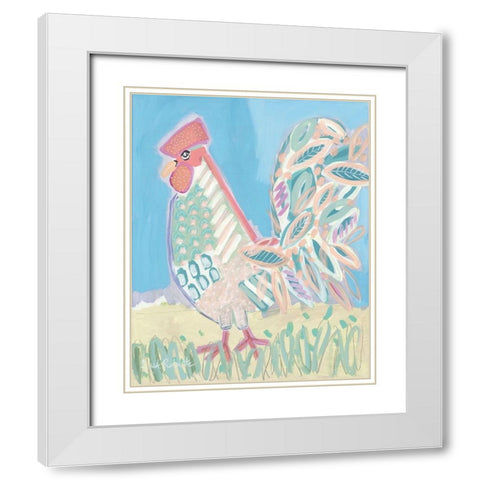 Pastel Rooster White Modern Wood Framed Art Print with Double Matting by Roberts, Kait