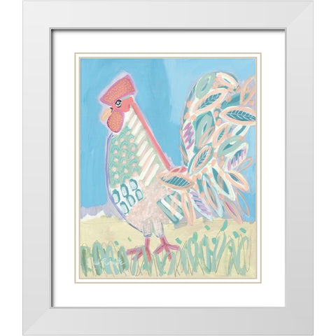 Pastel Rooster White Modern Wood Framed Art Print with Double Matting by Roberts, Kait